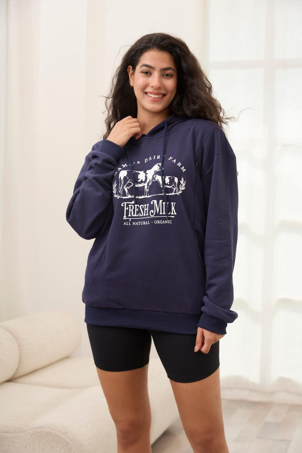 Mama’s Dairy Farm Fleece Nursing Hoodie with Hidden Zippers