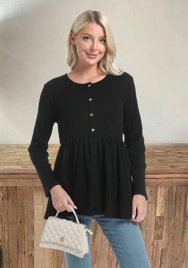 Waffle Knit Nursing Button Top