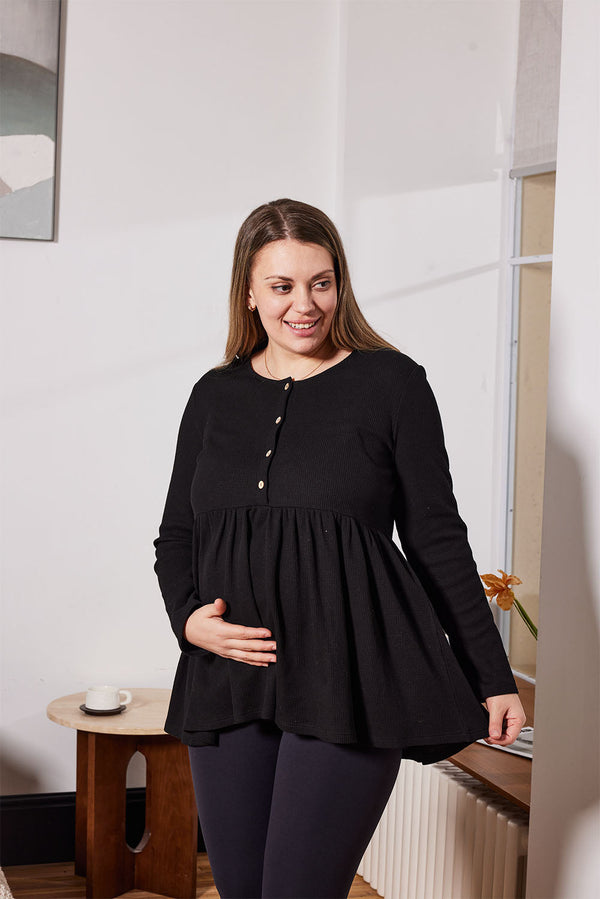 Waffle Knit Maternity Nursing Button Top