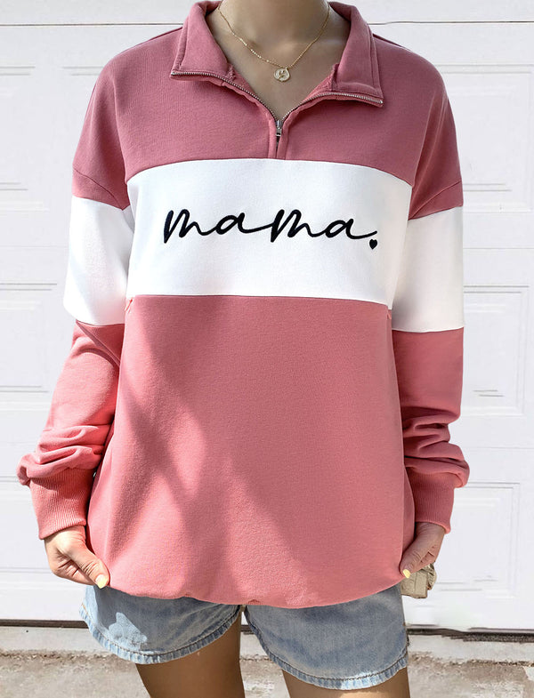 Mama Embroidered Patchwork Nursing Sweatshirt