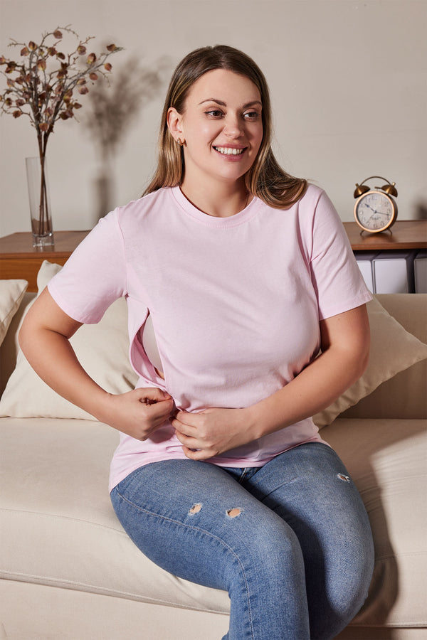 Solid Zipper Nursing T-shirt