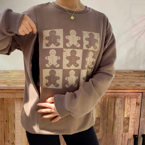 Retro Checkered Gingerbread Nursing Sweatshirt