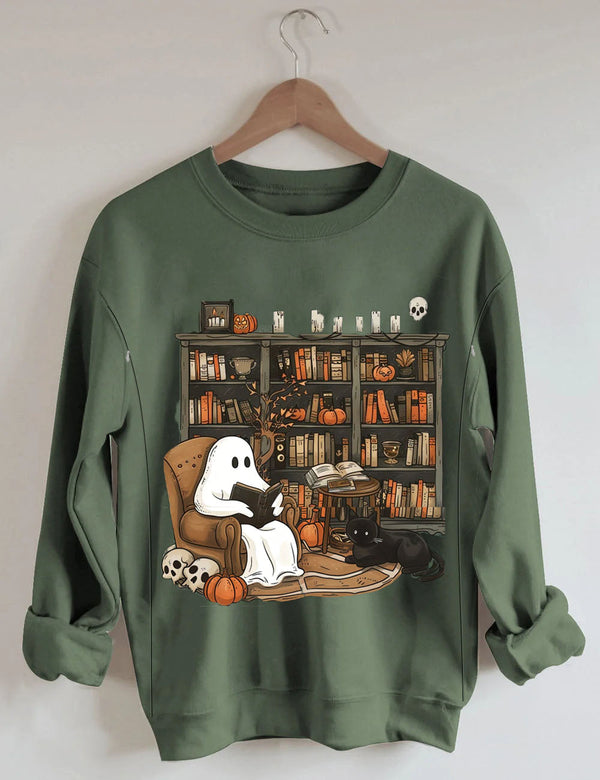 Retro Ghost Reading Books Nursing Sweatshirt